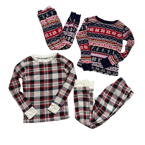 Old Navy Bundle size 8 4PC Christmas Pajama Long Sleeve Top Pants Boys Girls - Picture 1 of 7